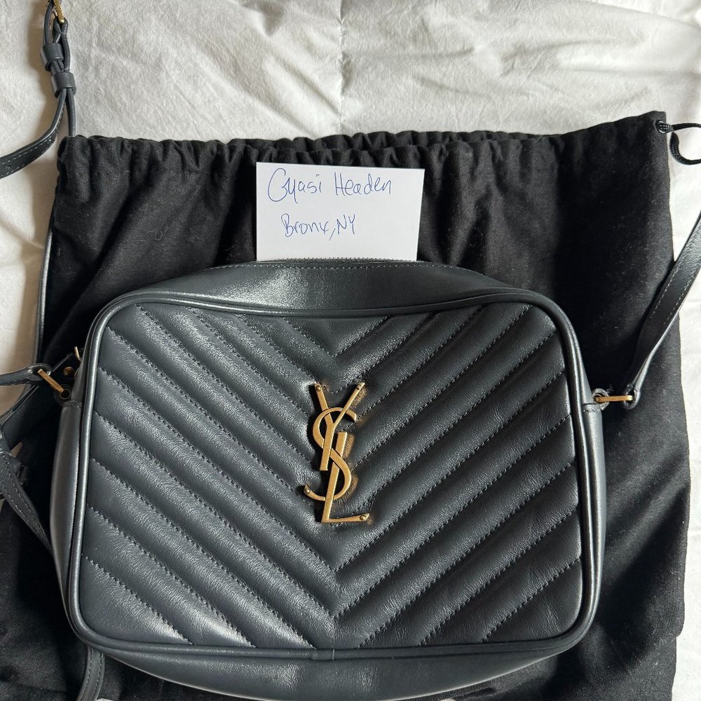 GRAY SAINT LAURENT LOU MATELASSÉ LEATHER CAMERA BAG